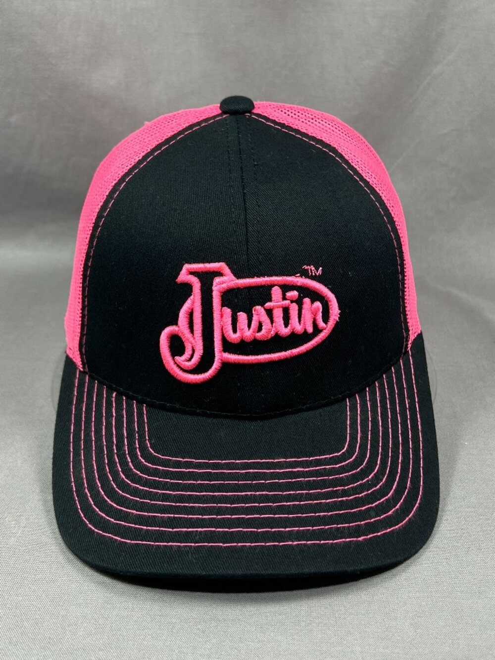Justin Boots Trucker Hat Black Hot Pink Mesh Adjustable Snapback Adult Ball Cap